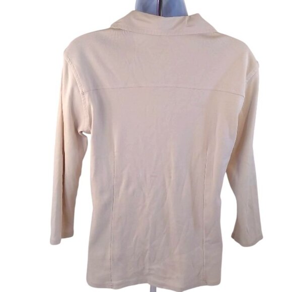 Style & Co Women's Cream Snap Down Top 3/4 Sleeve Collared Utility Top Size Med - Picture 4 of 10
